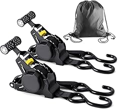 Ratchet Tie Down Straps 1" x 10ft Automatic Self Reel 680kg Breaking Strength Ratchet Straps with Ergonomic Handles for Motorcycle, Car, Camping & Transportation (Pack of 2)