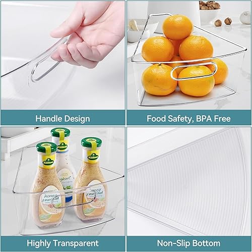 Miniatura 3 de SIAM'S Juego de 4 contenedores organizadores de esquina transparentes con asas para cocina, despensa, nevera, gabinete, tocadiscos, diseño de pared