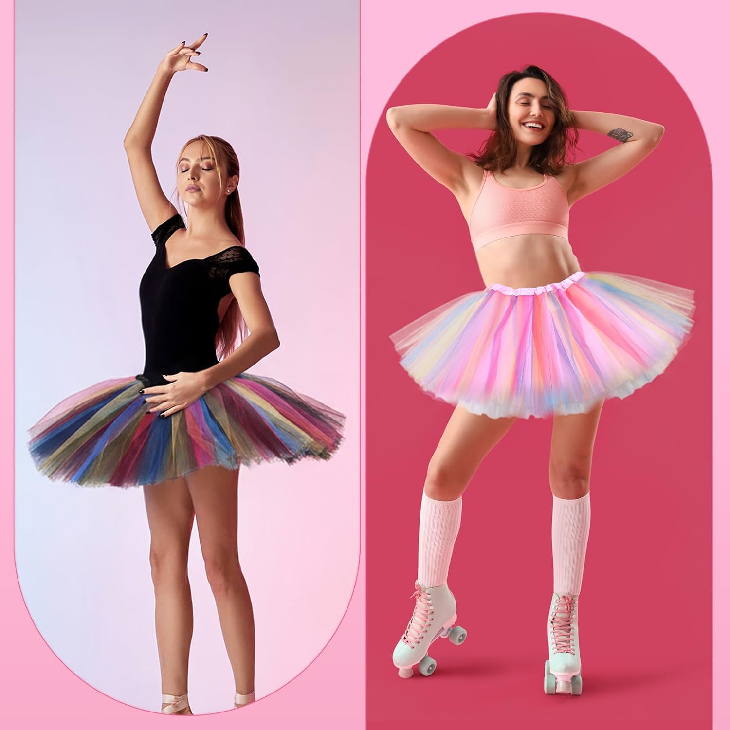 JaGely 10 Pcs Tulle Tutu Skirt Adult Ballet Women Multicolored Vintage 3 Layer for Christmas 80s Cosplay Dance Party Costume