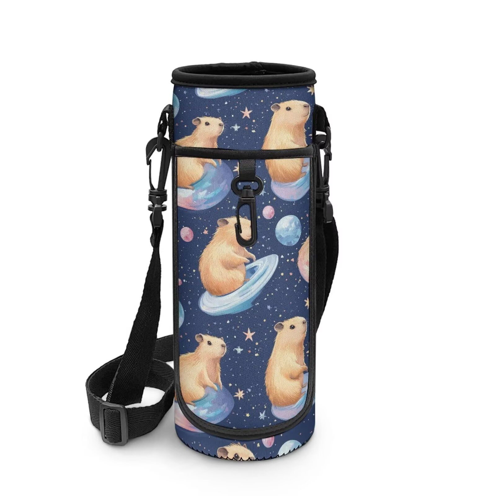 POLERO Capybara Water Bottle Carrier with Shoulder Strap Girls Cute Water Bottle Holder Sling Neoprene Sleeve for Camping
