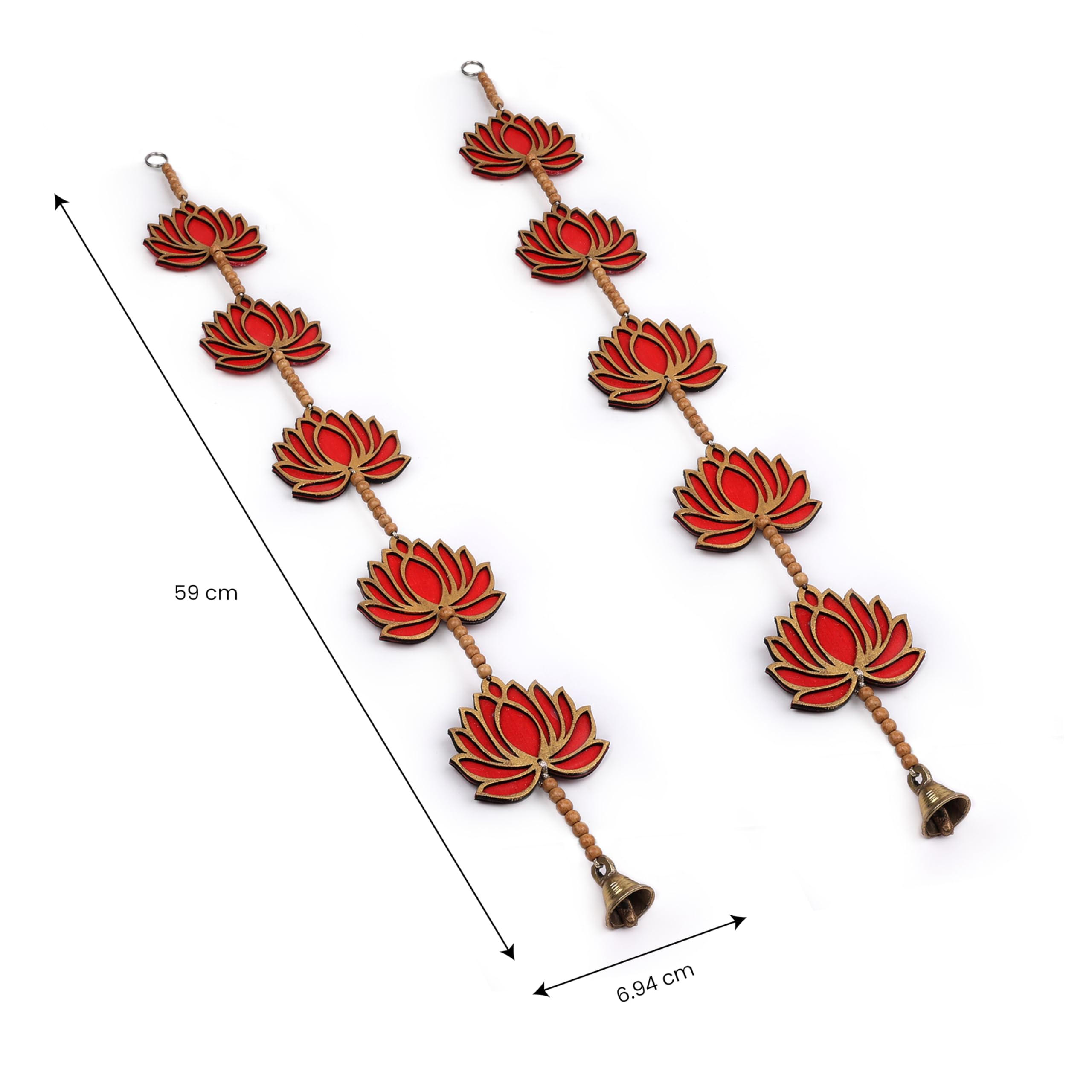 Rangsugandh Handcrafted Five Lotus Door Décor with Brass Bell Wall Hanging |Entrance Door/Wall Hanging with Lotus Design for Ganesh Chaturthi/Diwali, Office, Navratri Puja 1