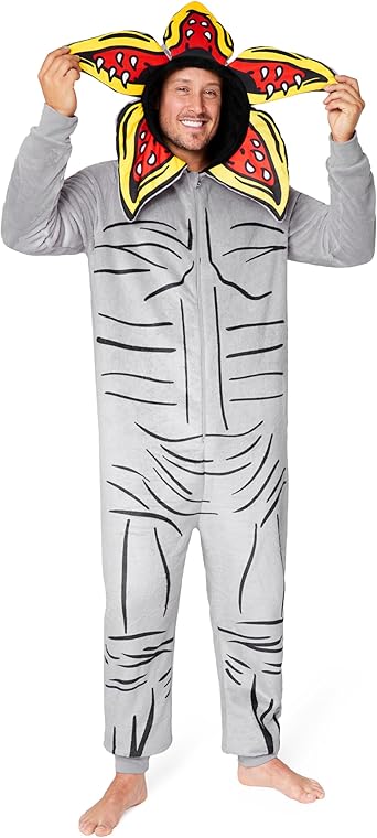 Amazon.com: Stranger Things Mens One Piece Pajamas, Hooded Fleece ...