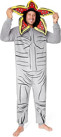 Amazon.com: Stranger Things Mens One Piece Pajamas, Hooded Fleece ...