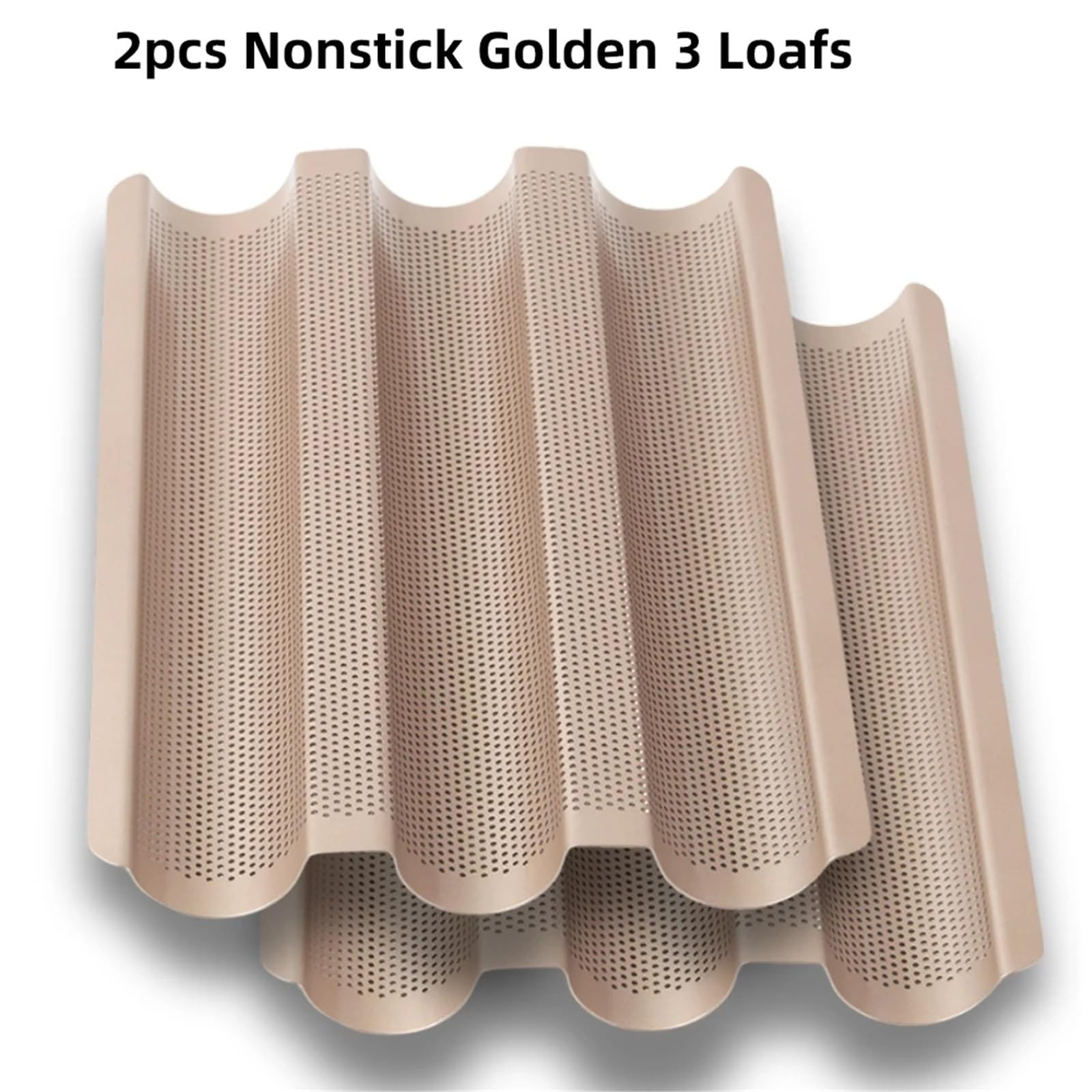 Molde antiadherente for baguette, molde for pan francés, bandeja for hornear, herramienta for repostería, for, ondulado, palo largo(2pcs nonstick 3 loaf)