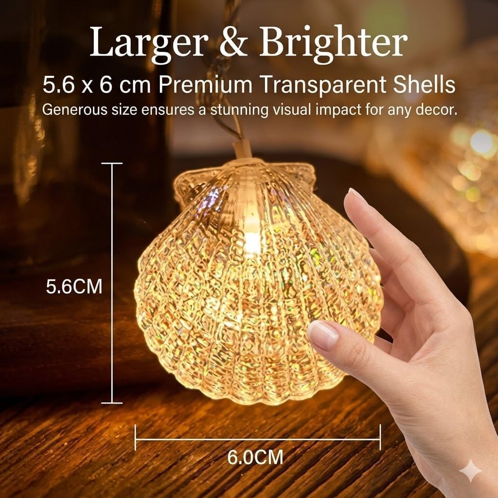 Natural Beach Shell String Light 9.8FT 20 LED Warm White LED Seashell Fairy Lights,Lights with Battery Operated， Ocean Theme Decor for Bedroom, Party, Wedding, Garden, Patio(Shell) image 3