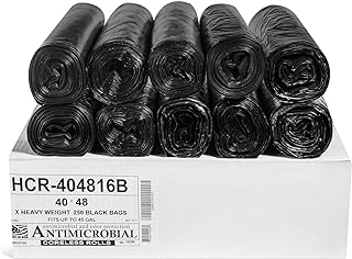 Aluf Plastics High Density Trash Bags, 45 Gallon, 250 Count, 16 Micron (eq), 40" x 48", Black, for Bathroom, Office, Industrial, Commercial, Janitorial, Municipal, Recycling