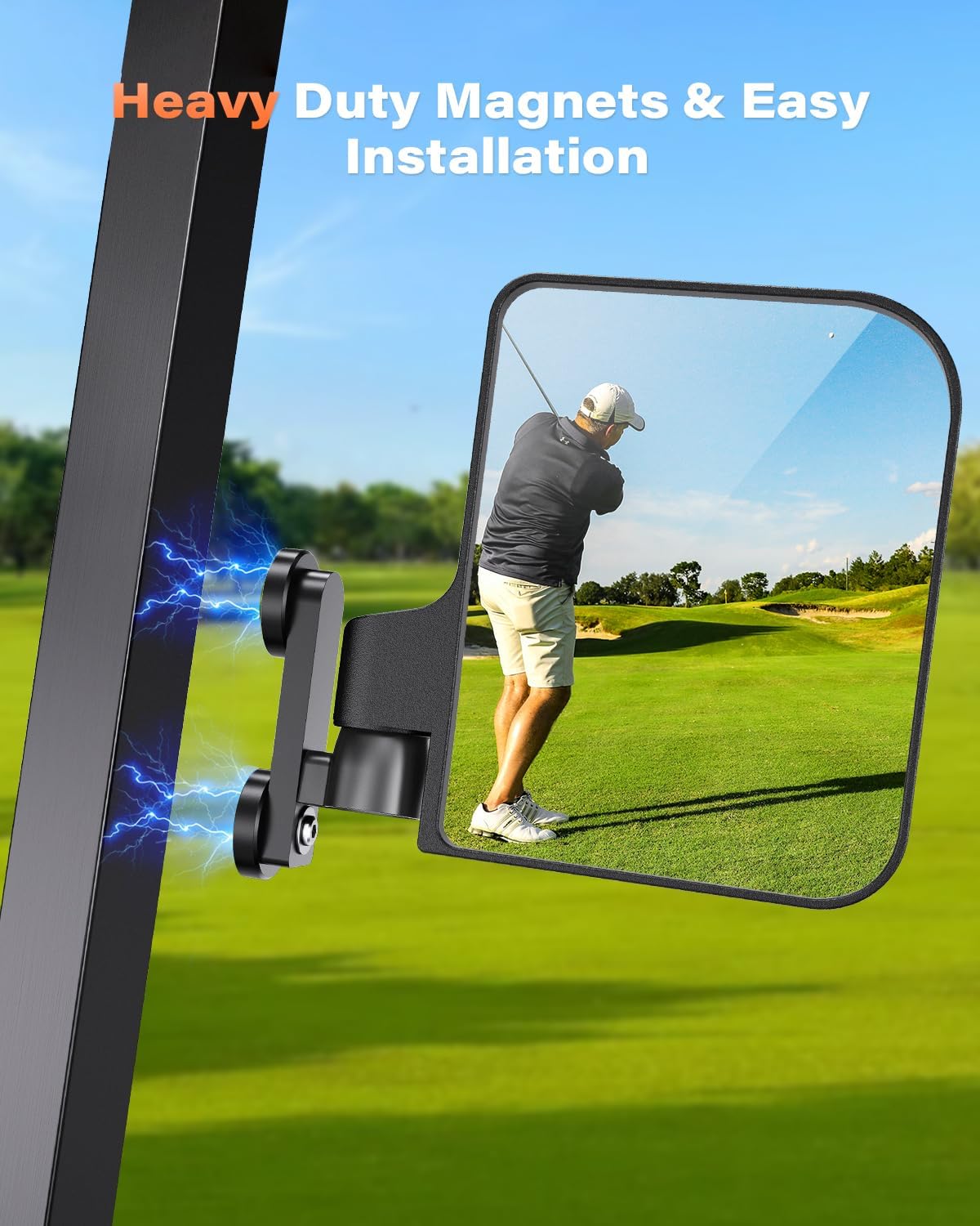 A2C Universal Magnetic Golf Cart Side Mirrors Compatible with EZGO Yamaha Club Car, No Drilling Large Magnetic Tractor Golf Cart Mirrors for Kubota Mahindra John Deere, Gift for Men Father Golfer