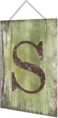 Vista 221 de Letrero colgante de madera con letra J, letrero de madera para decoración del hogar, 26 letras del alfabeto de metal, placa de madera, decoración