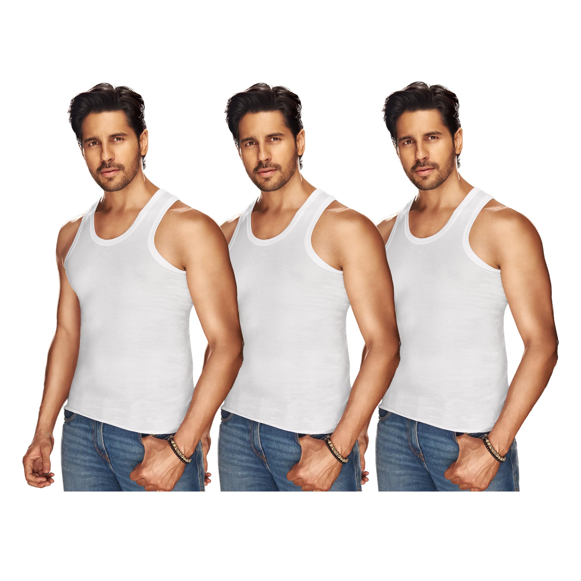 sporto Men's Pure Cotton Sleeveless White Prime VestPack of 3-picture-49