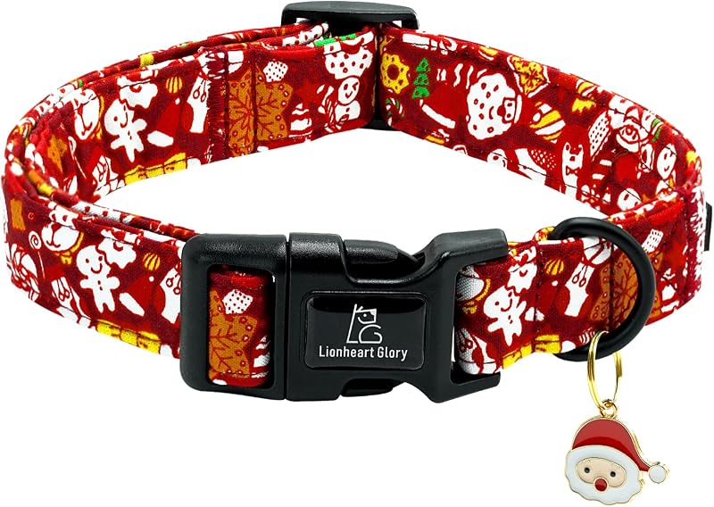 Coleira para Cães Lionheart glory de Algodão com Estampa Natalina Ajustável Vermelha