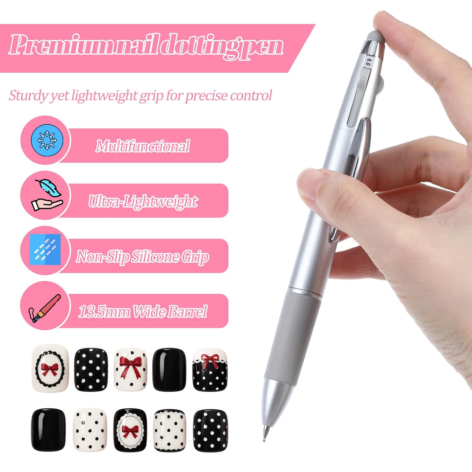 Ymapinc 2 Packs 4-in-1 Nail Polka Dot Pen in 0.8/1.0/1.6/2.0mm