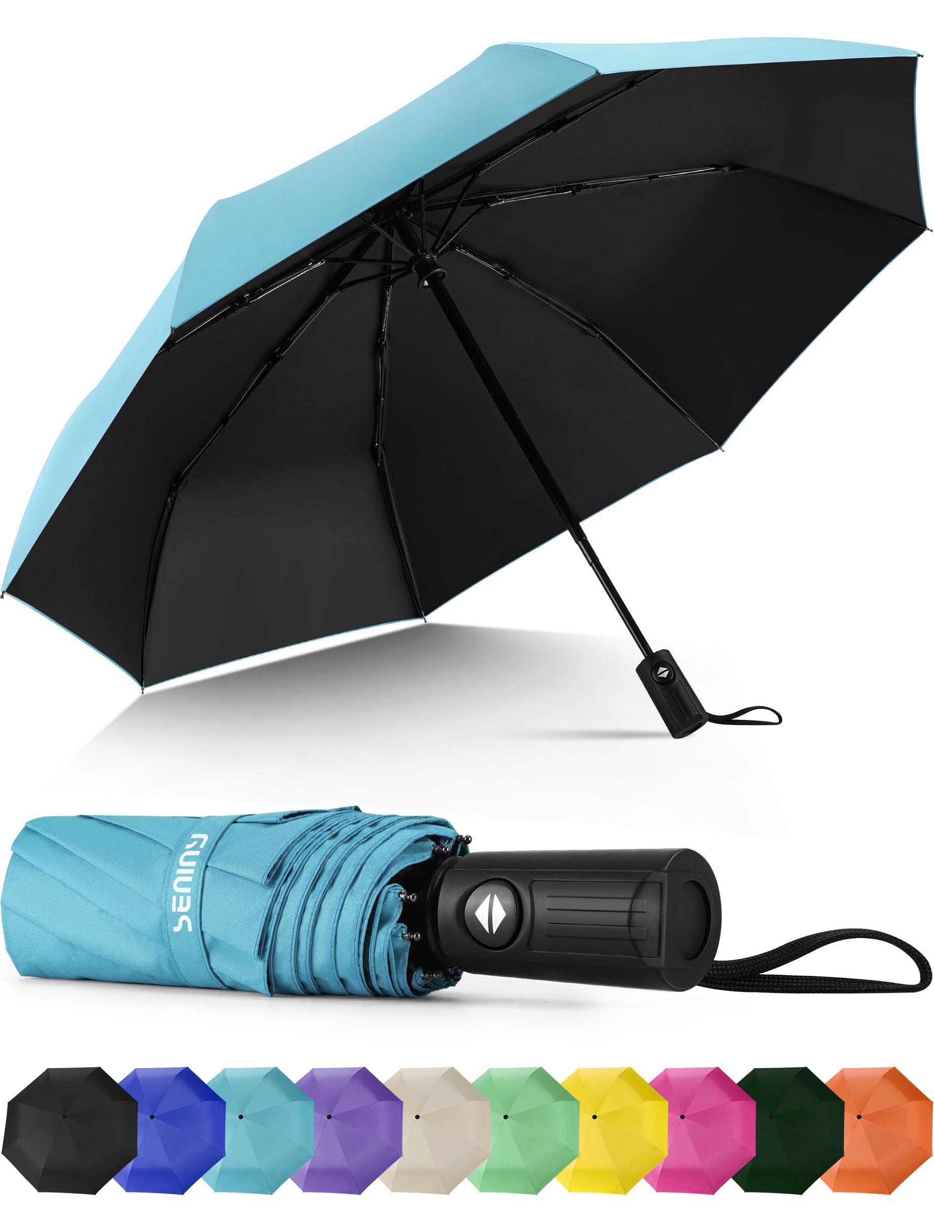 Seniny Windproof Travel Umbrella, Automatic Umbrellas for Rain, Portable & Compact Umbrellas for Backpack, Strong UV for Protection, Folding Small Sun Umbrella for Car, Walking