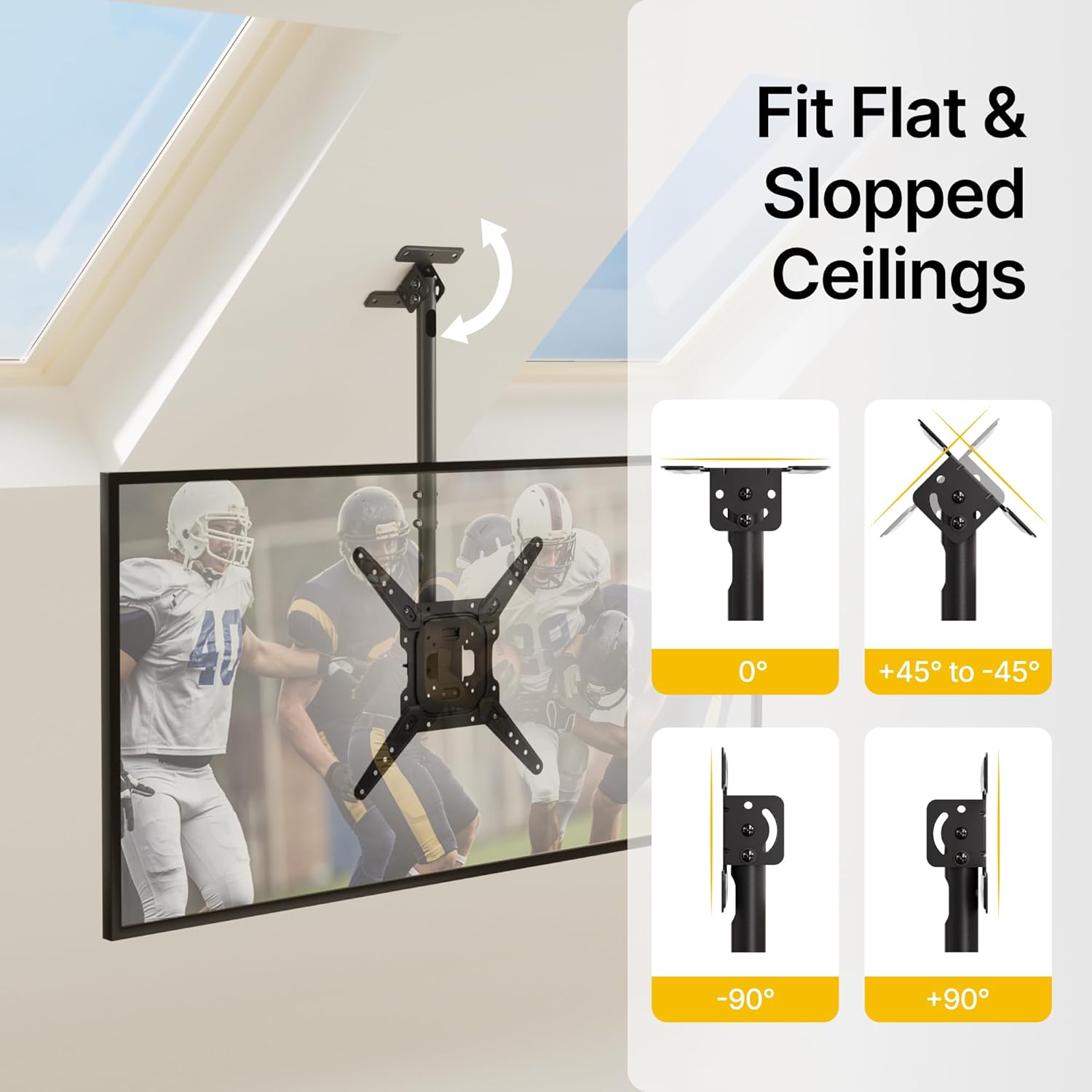 monTEK Ceiling TV Mount for 23-55 inch Flat Screen Displays, Hanging Adjustable Ceiling TV Bracket Fits Most LCD LED OLED 4K TVs, Pole Ceiling Mount Holds up to 77lbs, Max VESA 400x400mm