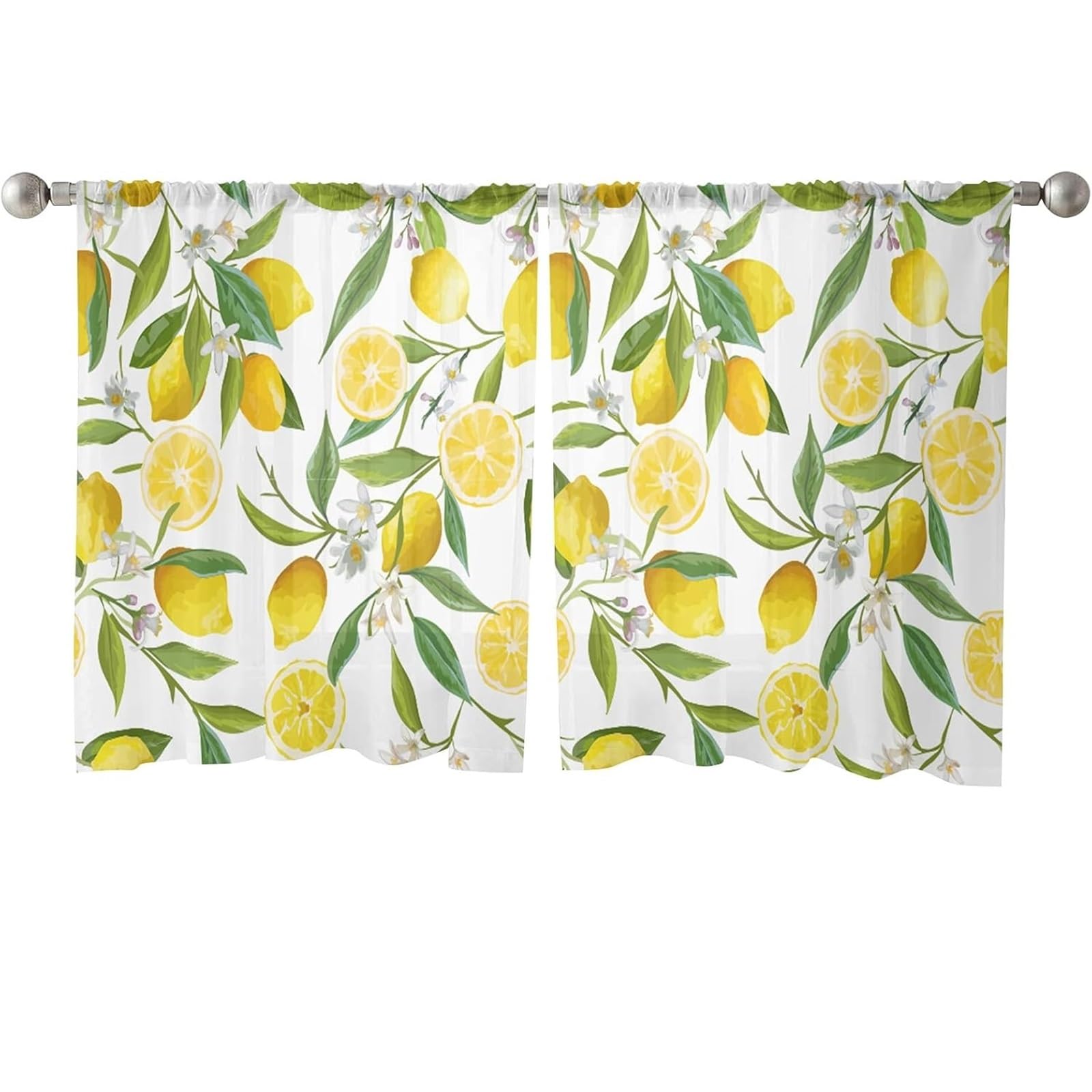 LNNXSZ Short Curtains Yellow Floral Sheer Curtain For Windows Short Valance Vintage Farmhouse Basement Half Cafe Curtains(Yellow,100x35cm)