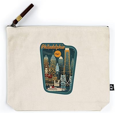 Lantern Press Philadelphia, Pennsylvania, Retro Skyline, Contour (100% Cotton Canvas Travel Accessory Go Bag)