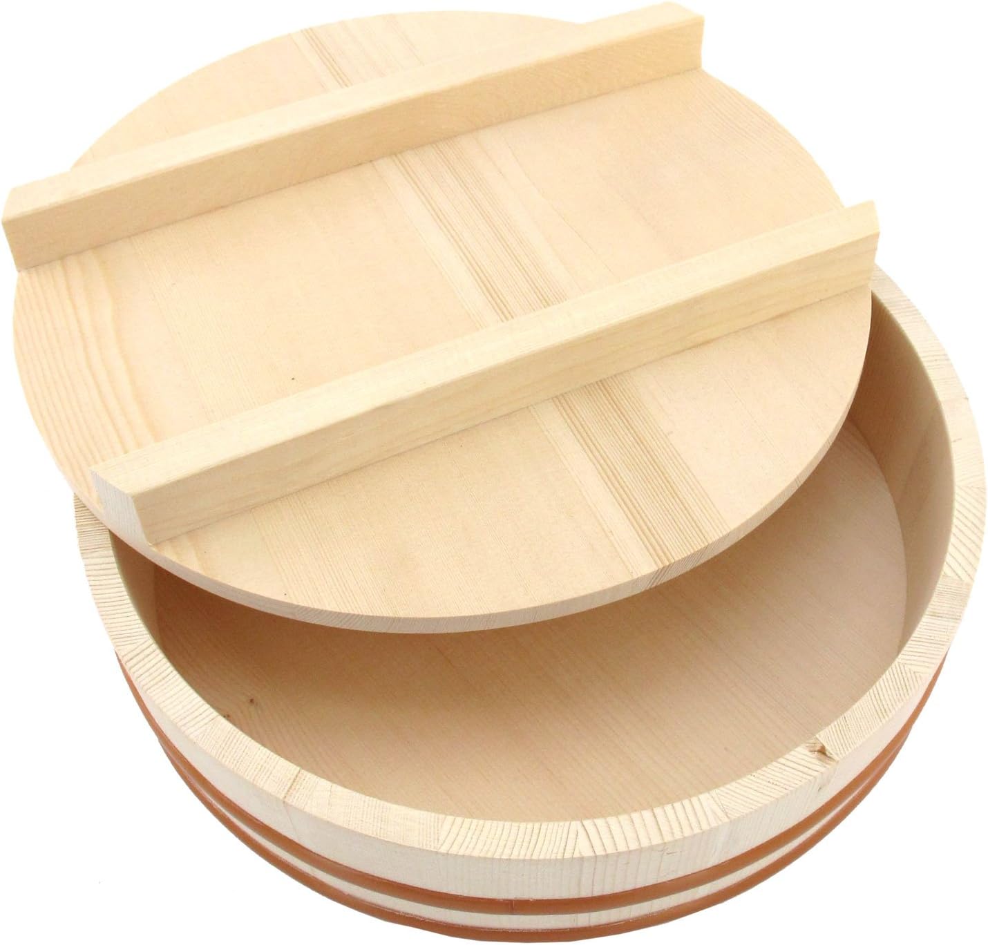 BambooMN 11.8" Hangiri Oke Sushi Rice Cooling Bowl/Tub with Lid, 1 Piece - Medium