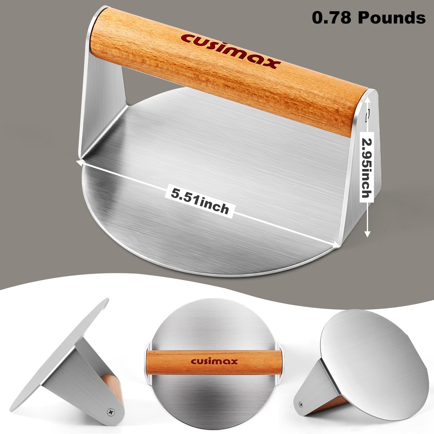 Indoor Grill, CUSIMAX Smokeless Grill Indoor Paired with Smashed Burger Press Cast Iron, Round Flat Grill Press for Smash Burgers