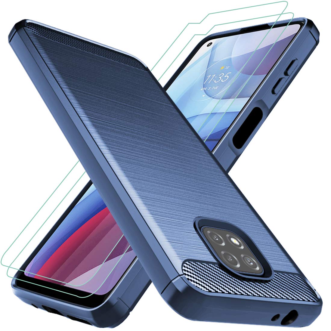 Osophter for Moto G Power 2021 Case with 2pcs Screen Protector Shock-Absorption Flexible TPU Rubber Protective Cell Phone Cover for Motorola G Power 2021(Navy Blue)