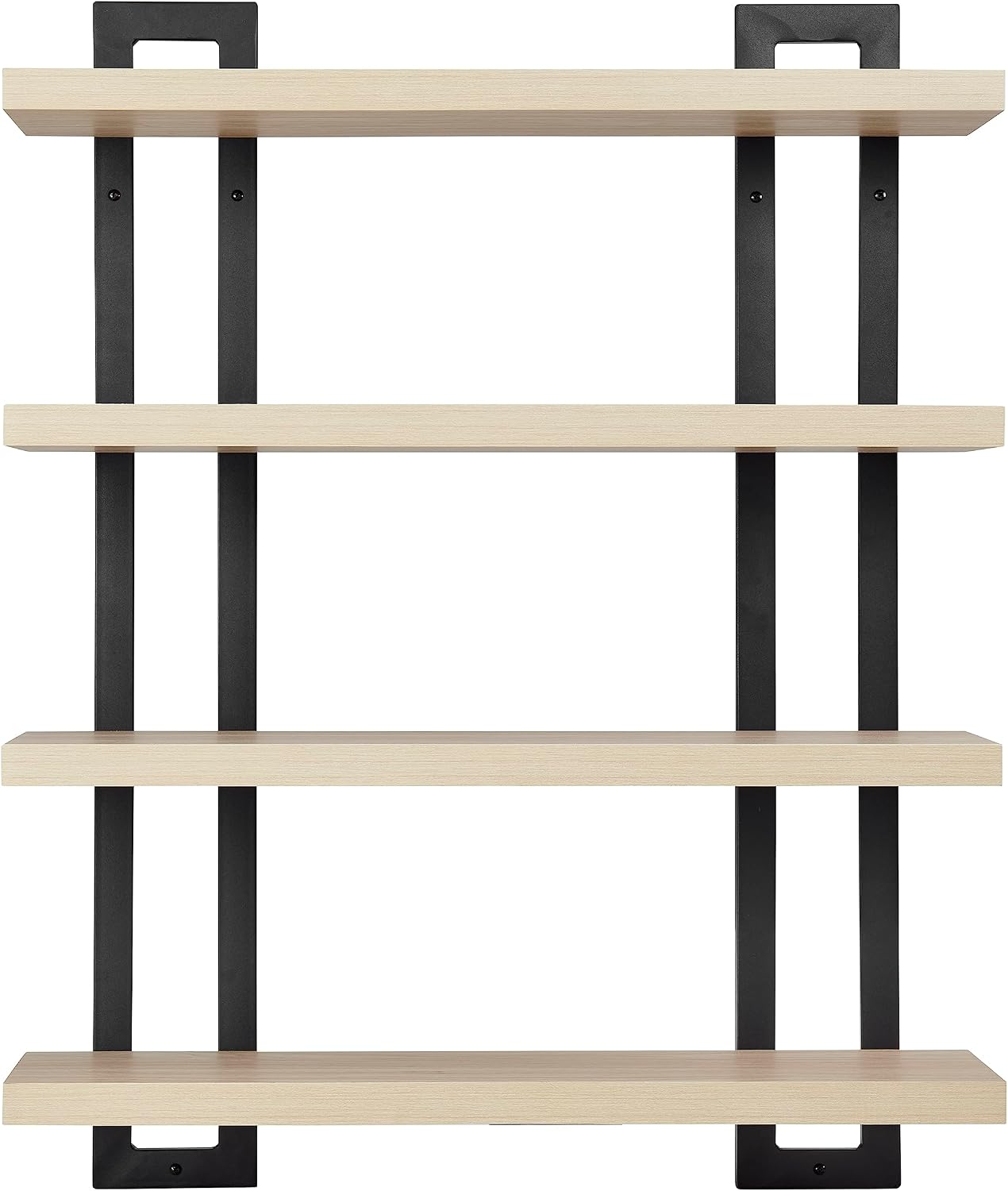 Danya B. 4-Tier Floating Bracket Wall Shelf - Metal and Laminate MDF Finish - Accent Shelving Unit for Displaying Books, Plants, Sculptures, Photos, Art, and Other Decor (White Birch)