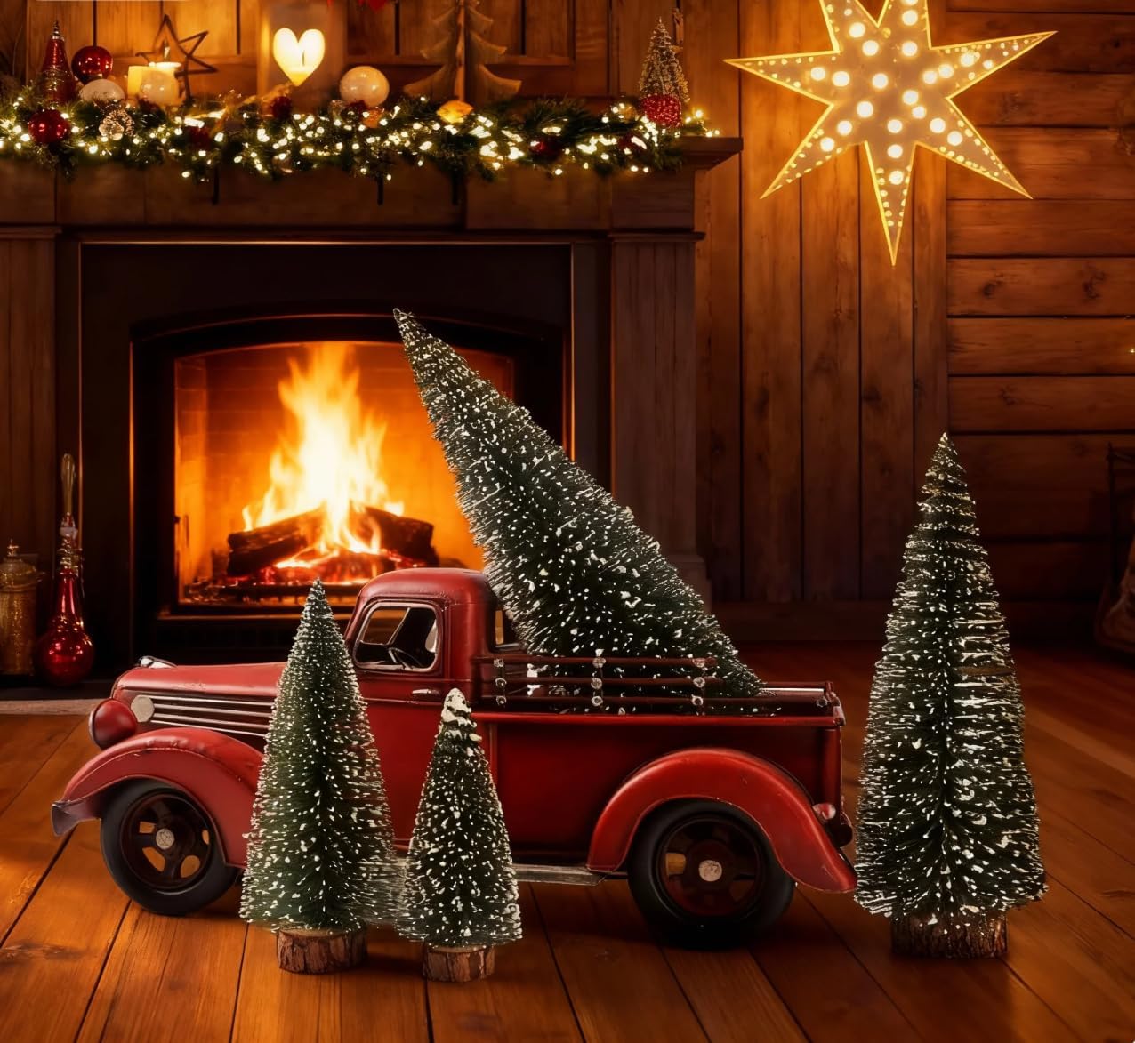 10Pcs Christmas Bottle Brush Pine Tree, Mini Sisal Snow Frost Trees with Wood Base for Village Holiday Party XmasTable Top Decor - Image 2