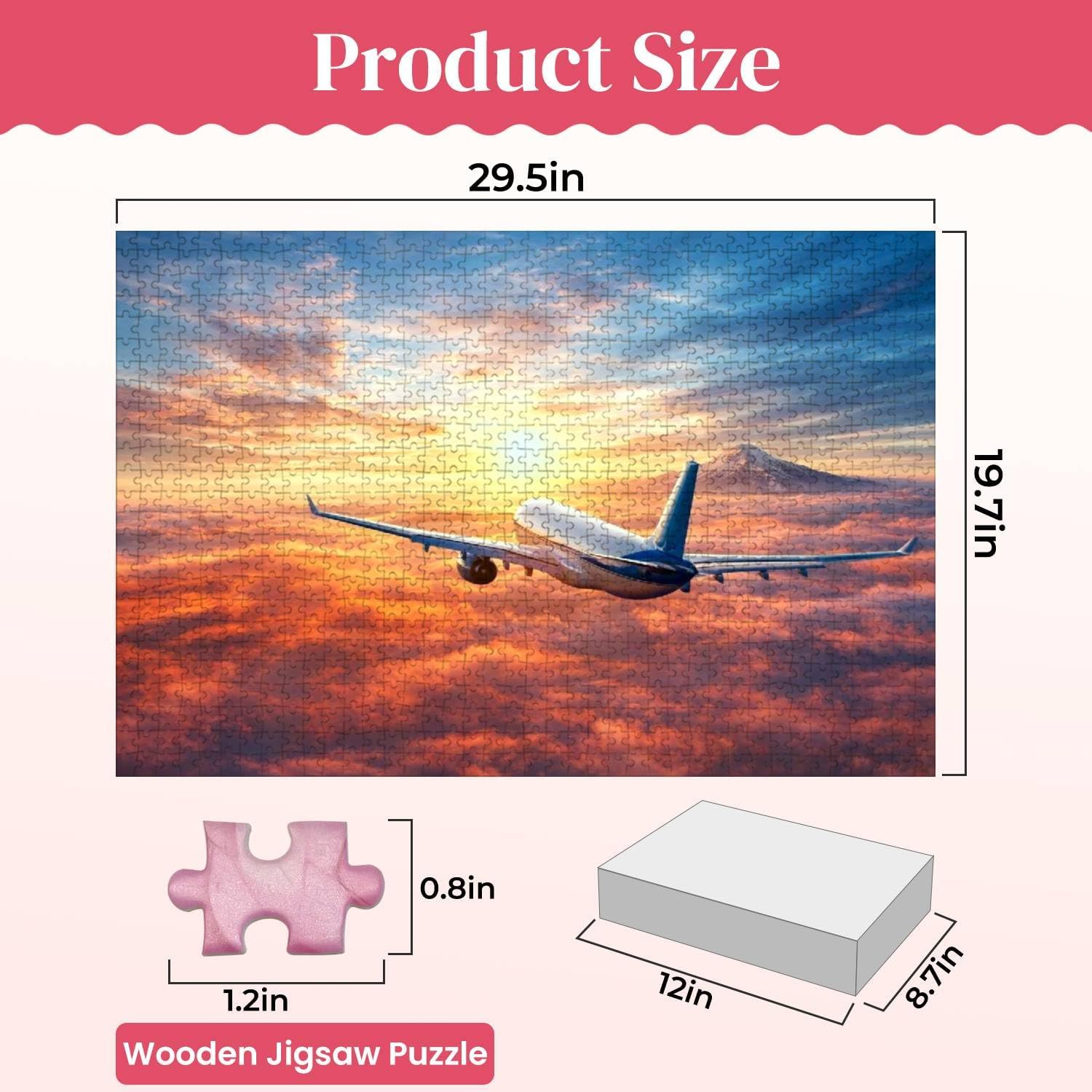 1000 Piece Passengers Commercial Airplane Flying Above Clouds in Sunset Light Large Piece Jigsaw Puzzles for Adults Educational Toy for Kids Creative Games Entertainment Wooden Puzzles Home Decor