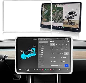 Screen Protector Frame Compatible with Tesla Model 3 Model Y 2024 2023 2022 2021 2020 2019 Screen Edge Protector Cover Center Console Interior Carbon Fiber Accessories White