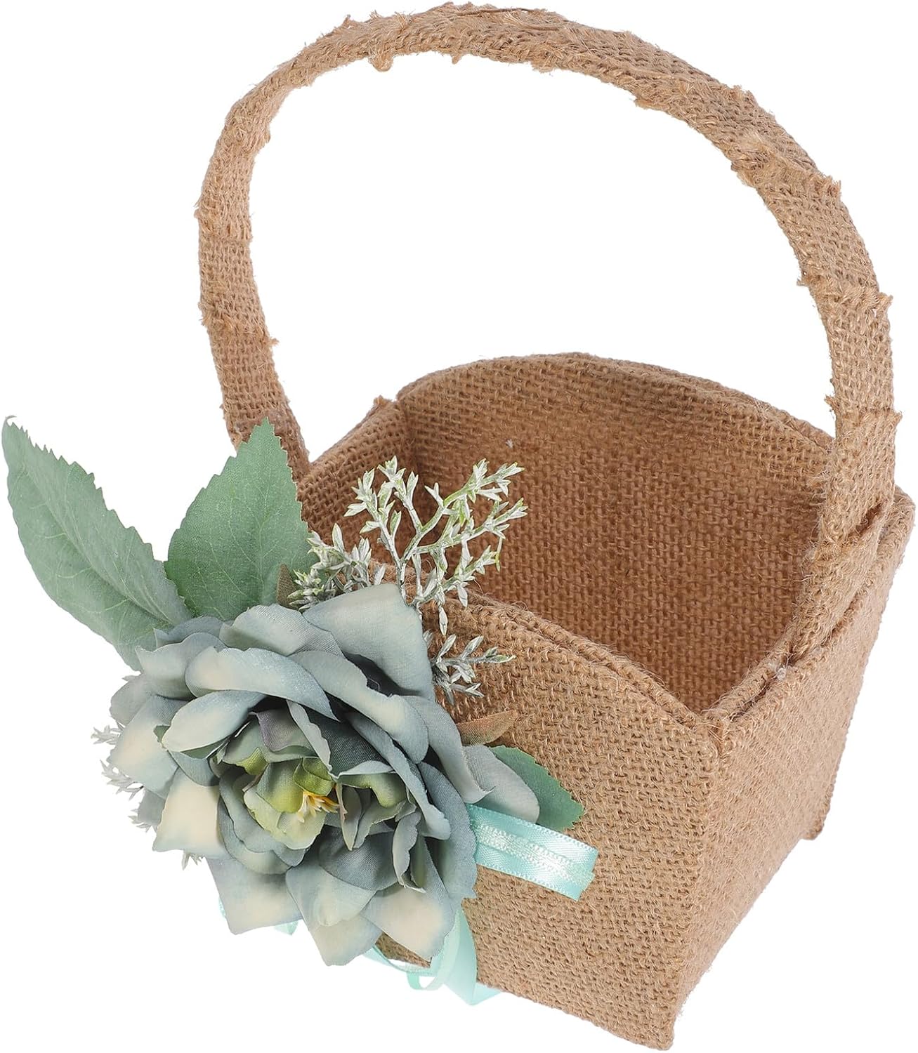 Artibetter Wedding Flower Girl Basket Handmade Linen Petal Toss Basket Outdoor Ceremony Wedding Supplies