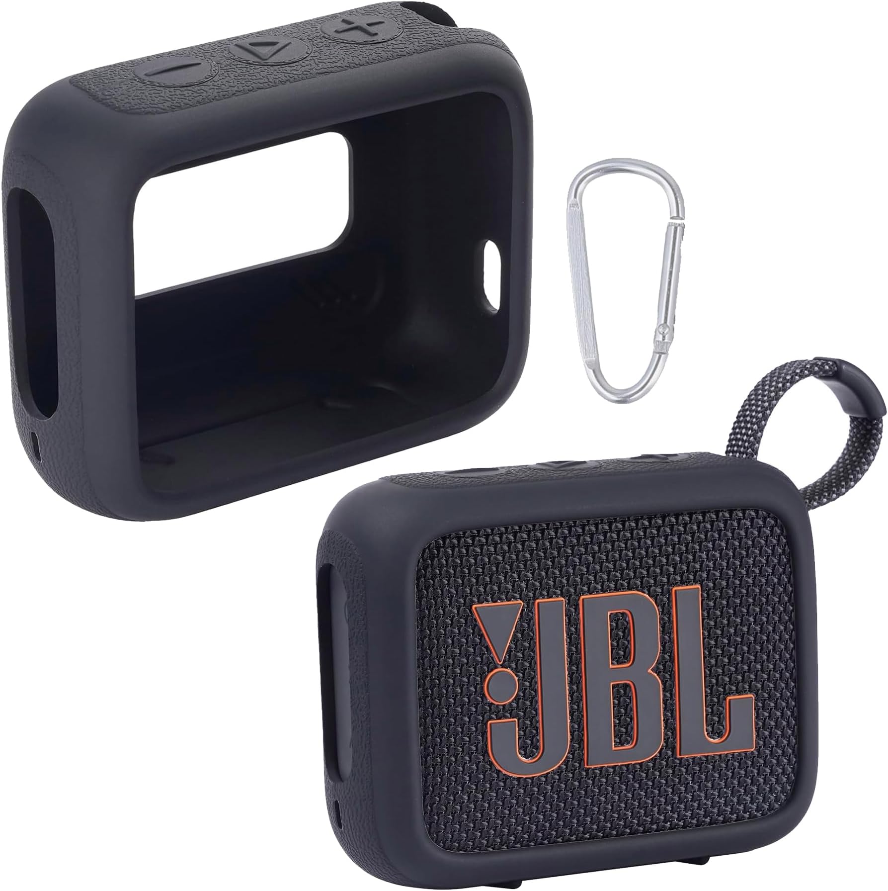 for JBL Go 4 Waterproof Bluetooth Speaker Silicone Cover, Portable Silicone Travel Case with Carabiner, Protective Skin Case (Black) - co2CREA
