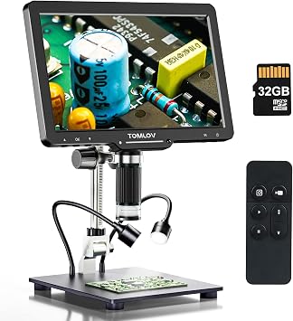 TOMLOV DM501 10.1" HDMI Digital Microscope 1300x Polarized Lens, 24MP Solder Coin Microscope with Large IPS Screen, LCD Digital Microscope, Electronics Repair Adult, PC/TV Compatible, 32GB