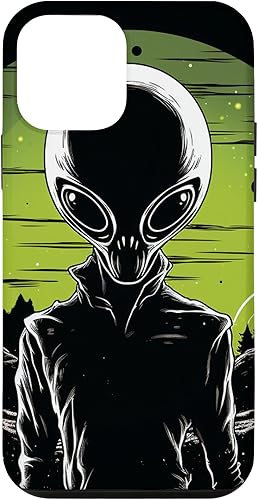 Vista 28 de iPhone 14 Pro Cute Green Alien Head UFO Space Face Alien Case