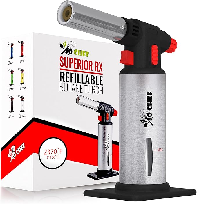 Jo Chef Kitchen Torch, Blow Torch Refillable Butane Torch with Safety Lock & Adjustable Flame
