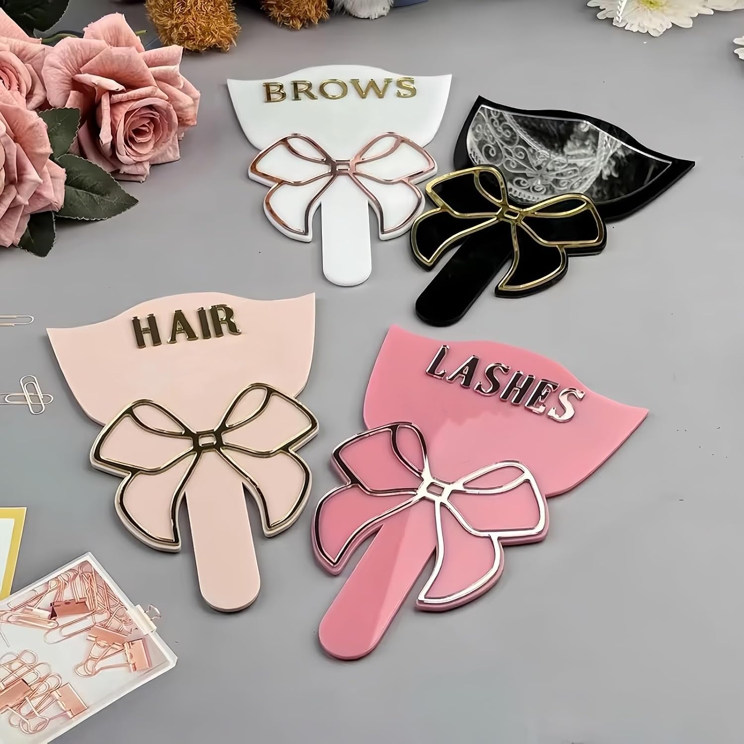 Customed Eyelash Mirror for Women, 3D Printing Name Makeup Mirror, Acrylic Handheld-Mirror for Beautician/Nail Clipper/Makeup Artist/Photography Props 21.7 * 14cm