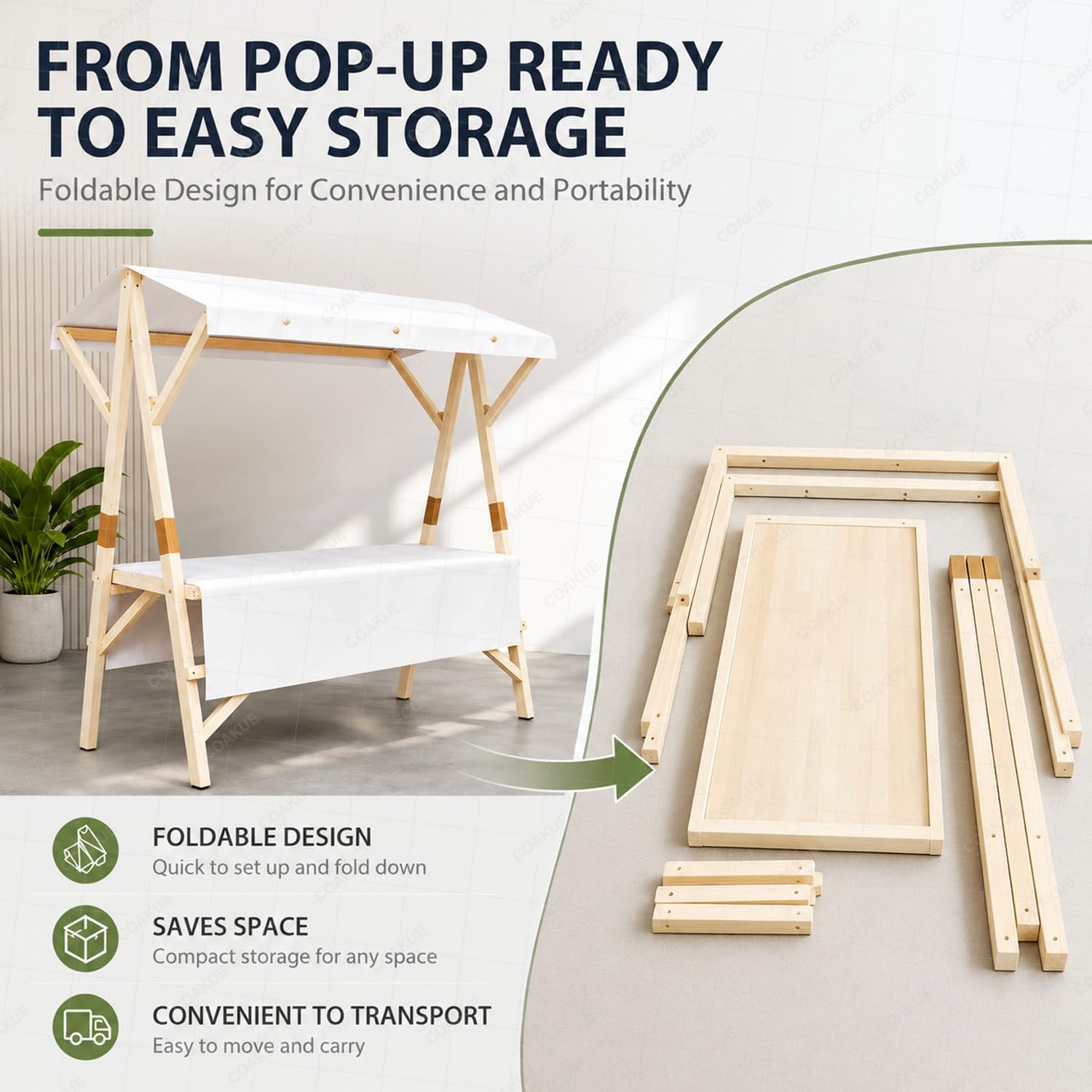 Carrito de Madera Plegable para Exteriores con Ruedas y toldo, Soporte portátil para exhibición de Comida para Venta Ambulante, mercados, Eventos y Fiestas al Aire Libre BlueB-150cm/59in