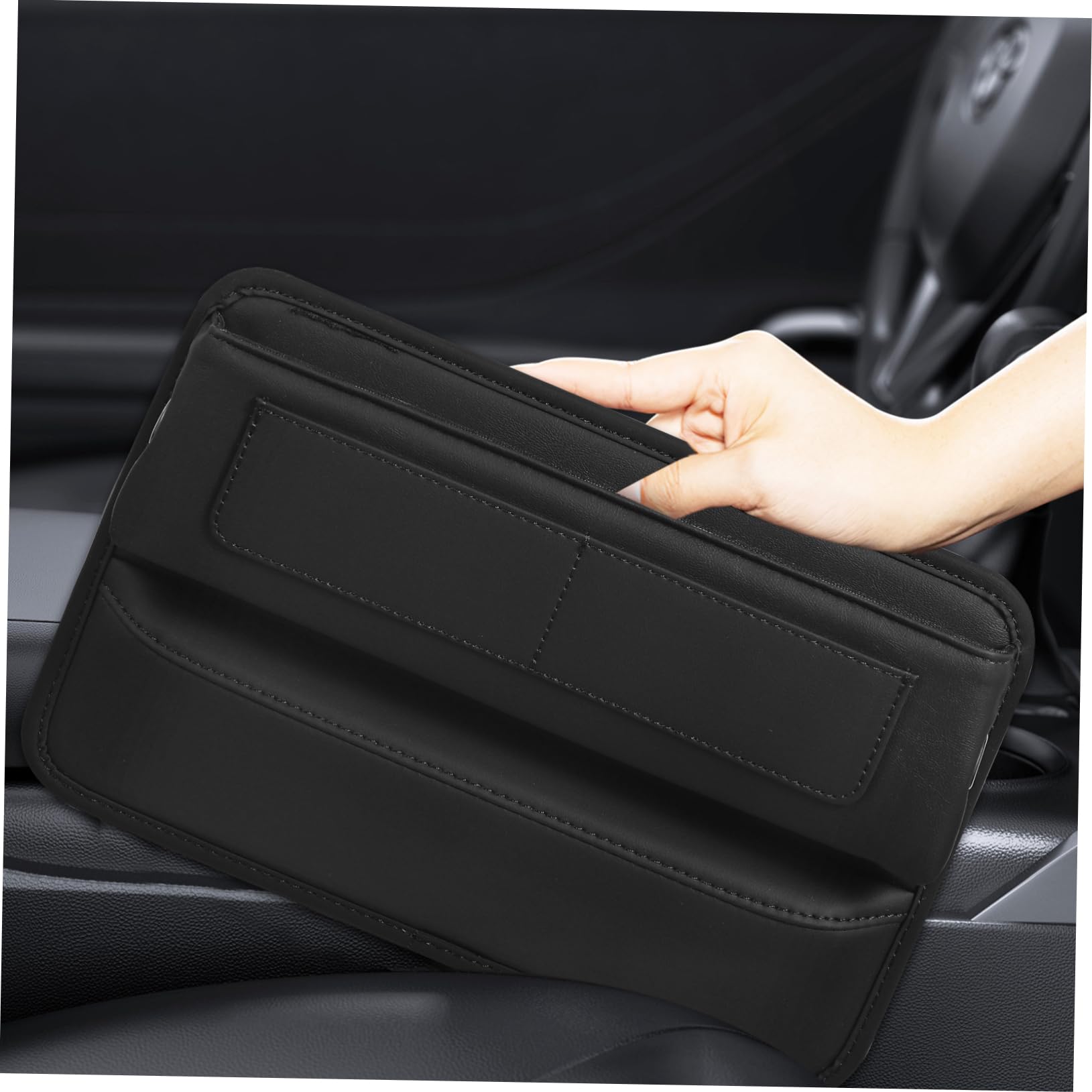 Alipis Caja de Almacenamiento para Asiento de Coche de Cuero Negro, Inserto entre Consola y Asiento, Fácil Instalación y Ahorro de Espacio