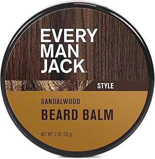 Every Man Jack Beard Balm - Moisturize, Strengthen And Style Your Beard w/Medium Hold - Light Sandalwood Scent - Made w/Naturally Derived Ingredients like Candelilla Wax and Shea Butter- 2oz