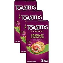 Toasteds Crackers, Party Snacks, Lunch Snacks, Rosemary and Olive Oil, 8oz Box 1 Box Pack of 3