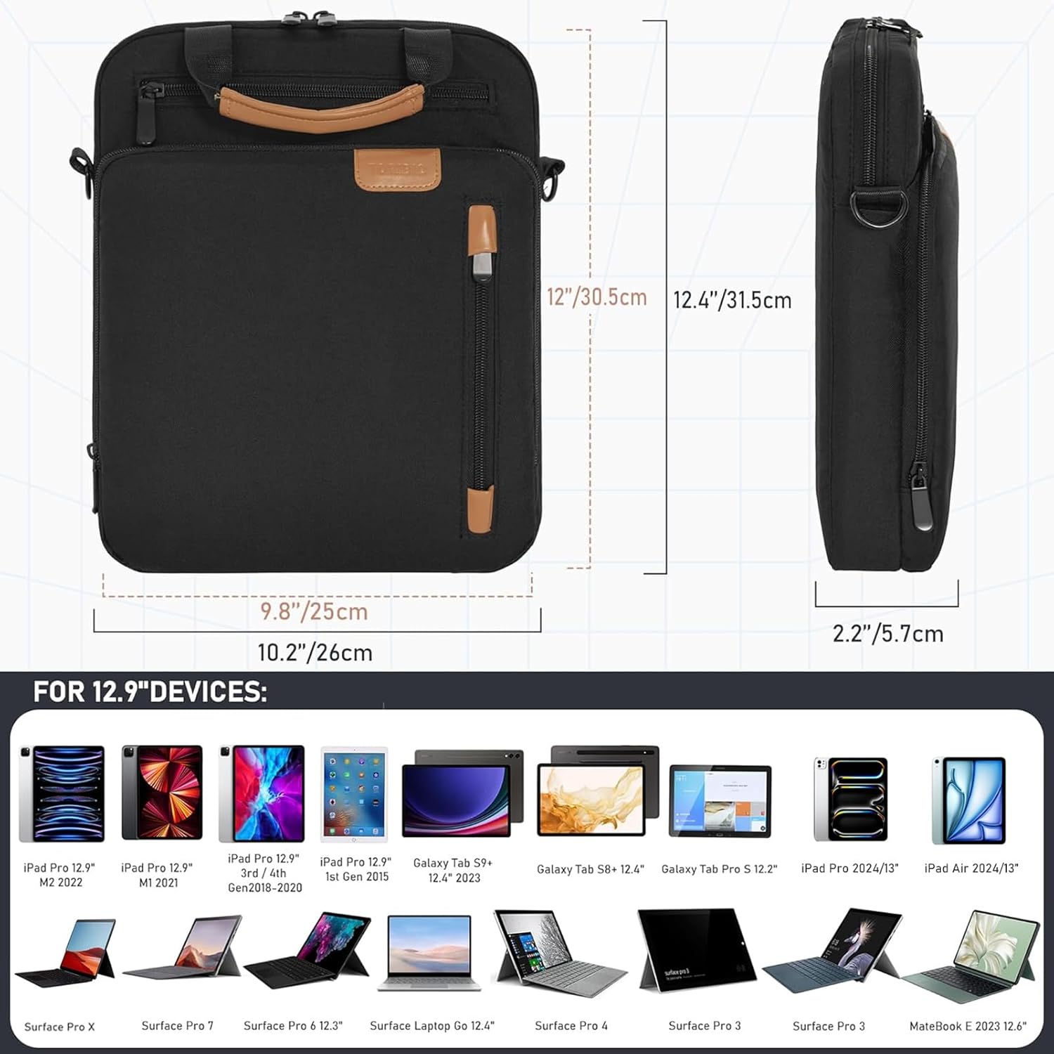 12.9 Inch Tablet Sleeve Bag, Padded Protective Carrying Case for iPad Pro M4 & Air M2 2024, Samsung Galaxy Tab S9 FE+/S9+/S8+/S7 FE/S7+ 12.4" 2022/2023, Surface Laptop Go 12.4" - Image 3