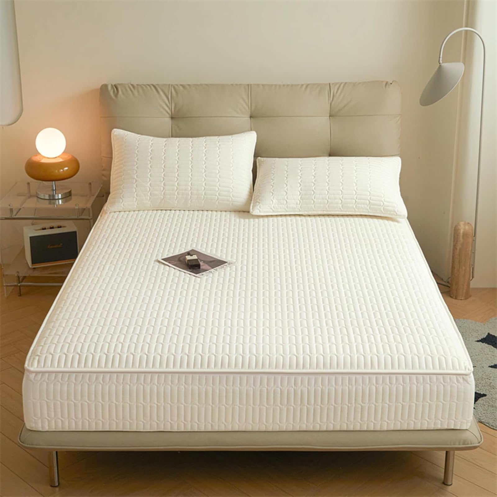 Housse de Matelas matelassée Lavable, protège-Matelas Personnalisable, Housse de Matelas Monobloc en différentes Tailles, Respirante et Facile à Nettoyer-White- 140x200+25cm