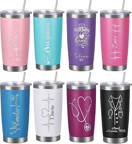 Miniatura 9 de Vasos personalizados con tapa y pajilla, vaso aislado personalizado grabado con nombre, vaso de café de acero inoxidable personalizado, regalos para