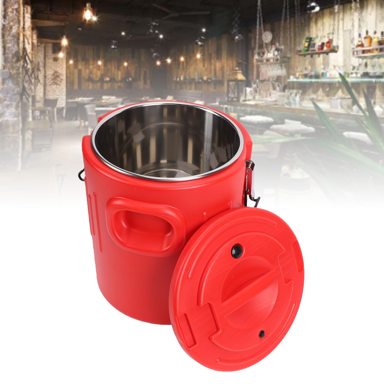 Fockety Contenedor de Alimentos Aislado de 20 litros, Cubo Térmico de Acero Inoxidable con 2 Hebillas de Bloqueo Seguro y Tapa Sellada, Tarro de Comida para Bebidas Frías y Calientes,
