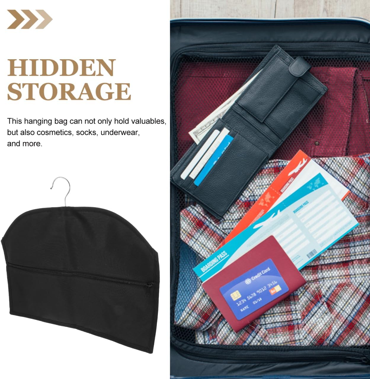 Hanging Clothes Storage Bag with Zipper Hidden Pocket Safe Garment Organizer for Wardrobe Space Saving Hanging Clothing Storage Pouch for Valuables and Cosmetics 12.6X0.79X17.5 Inches