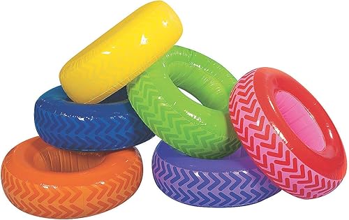 Fun Express Juego inflable de neumáticos de carrera de obstáculos - Ideal para PE y recreo - 6 piezas