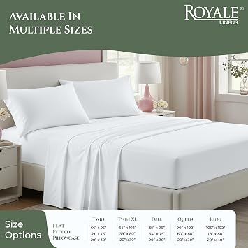 Royale Linens 100% Organic Cotton Queen Sheet Set - 16 Deep Pocket Bed Sheets - Eco Friendly White Bed Sheets - Sabanas Queen - 1 Flat, 1 Fitted & 2 Pillowcase - White Sheet Set - Cotton Bedding Sets