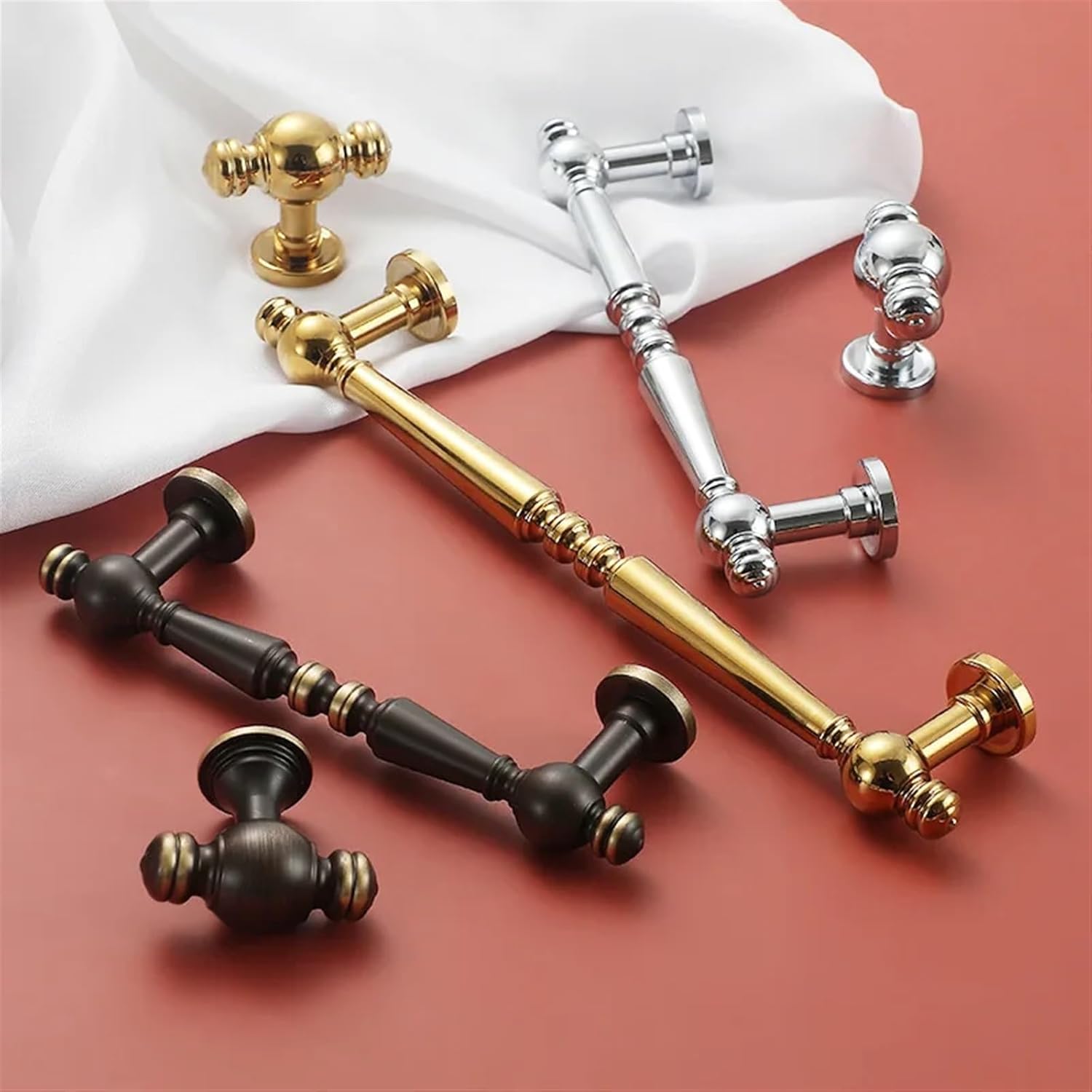 Solid Brass Kitchen Drawer Handle Drawer Knobs Wardrobe Door Handle Light Luxury French Style Kitchen Cabinet Furniture Handles 1Pcs (Color : Silver s)