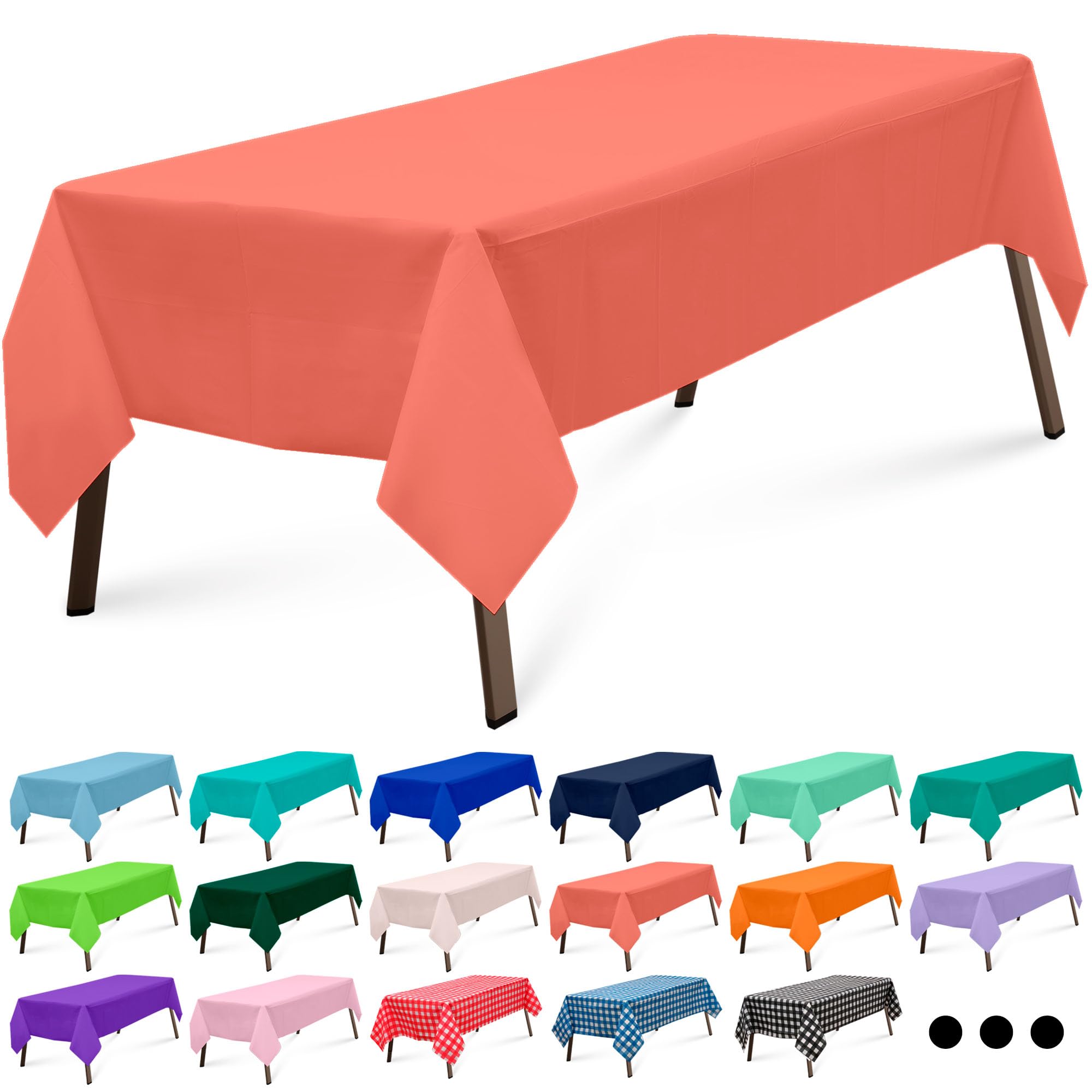 Flexincred Coral 3 Pack Rectangle Plastic Tablecloth 54 x 108 Inches Premium Light Pastel Red Decorative Table Cover for Baby Shower, Birthday,