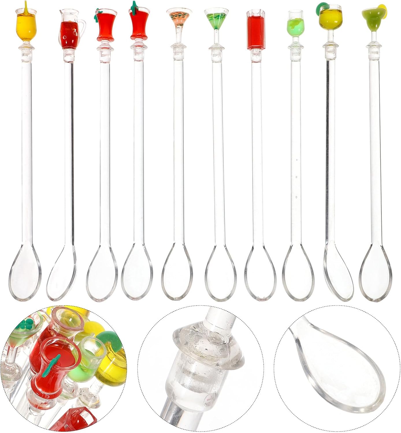 10pcs Acrylic Cocktail Stirring Sticks Colorful Plastic Swizzle Stirrers Bar Drink Mixers for Parties and Home Use Color Style