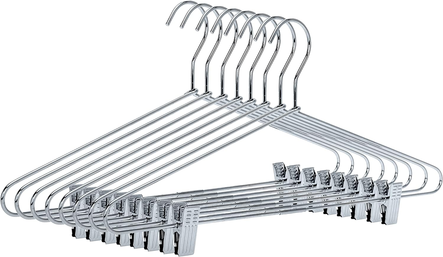 Quality Metal Pant/Skirt Blouse Hanger 10-Pack, Heavy-Duty Skirt Hangers with Clips, Adjustable Clip Pants Hanger, Chrome (Chrome, 10)