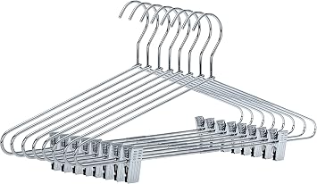Quality Metal Pant/Skirt Blouse Hanger 10-Pack, Heavy-Duty Skirt Hangers with Clips, Adjustable Clip Pants Hanger, Chrome Chrome, 10