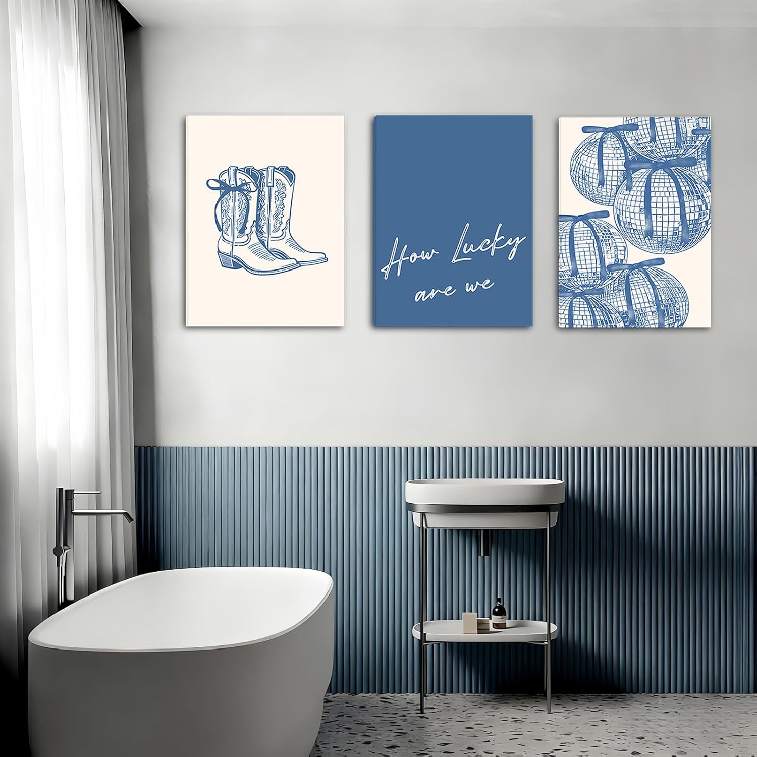 3 Pcs How Lucky Are We Canvas Wall Art Blue Disco Bows Posters Coastal Cowgirl Pictures Print Girly Western Wall Art Aesthetic Dorm Decor for Girls Room Bedroom Living Room Apartment Bathroom Decoration 12*16In (Stretched Canvas On A Wooden Frame) - Image 7