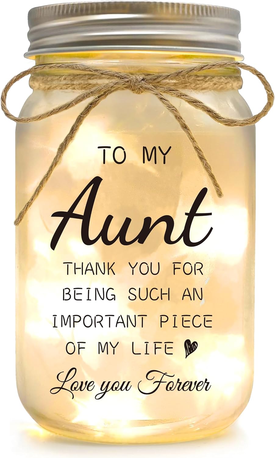 Aunt Gifts from Niece - Mason Jar Night Lights for Christmas Wedding and Birthday Desk Decorations Present Mother's Day Gifts Best Aunt Ever Gifts